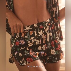 Anthropologie Black Floral Silk Sleep Shorts in Black Motif Pattern